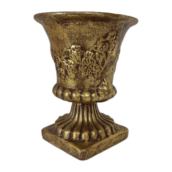 Gold Urn Planter Ceramic Baroque Vine With Leaves Hollywood Regency - Picture 1 of 13
